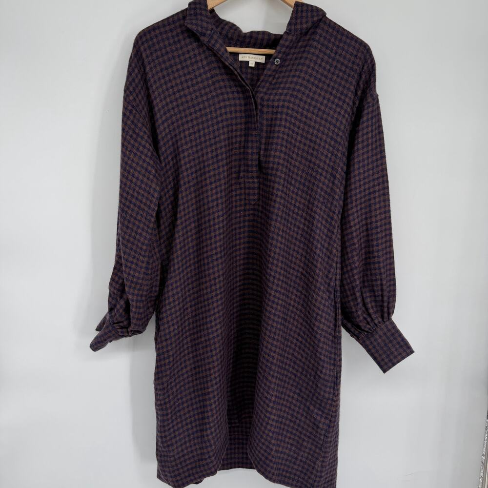 Ann Mashburn Dress Women’s XS 100% Linen Checkered Blue & Brown Heritage Classic